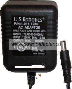 US ROBOTICS TEAC-41-091000U ADAPTER 9V AC 1A FOR USR MODEM - Click Image to Close